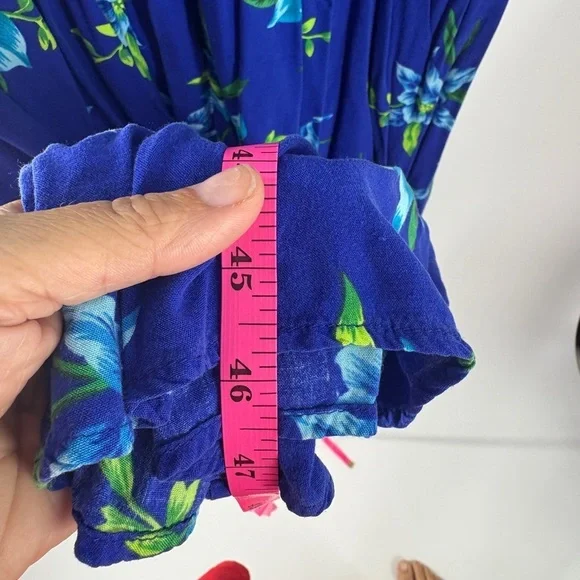 ANNA MAXWELL Hawaiian Blue Floral Maxi Dress pleated front - 20W - Picture 8 of 8